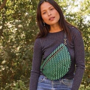 NWT Clare V. Grande Fanny | Mint Opal & Black Woven Zig Zag | Crossbody Belt Bag